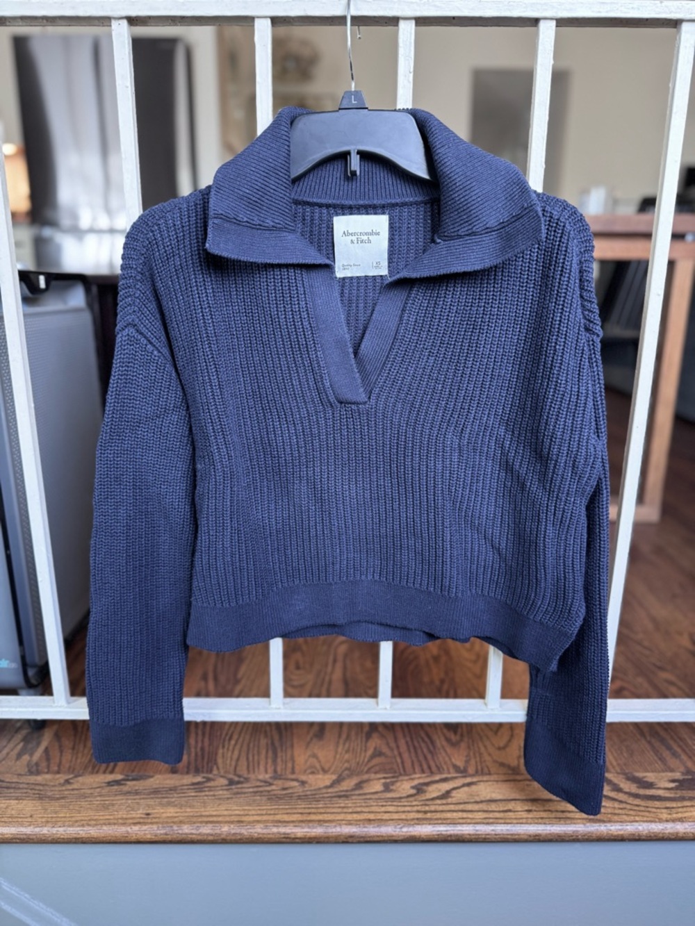 Abercrombie & Fitch Navy Knit V-Neck Collared Sweater